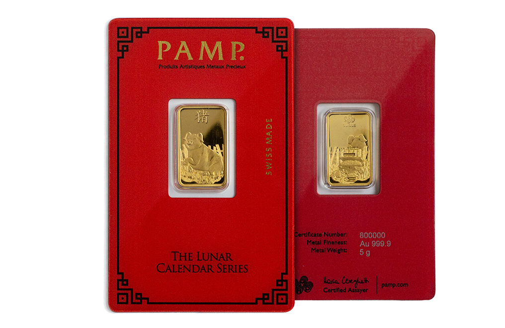 Buy 5g Gold PAMP Lunar Series Year of the Pig Bar, image 2
