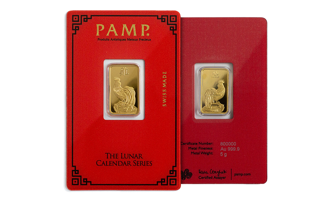 Buy 5g Gold PAMP Lunar Series Year of the Rooster Bar, image 2