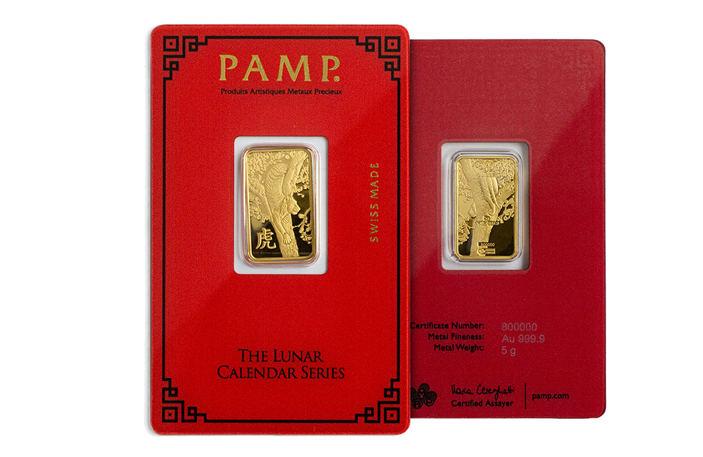 Buy 5g Gold PAMP Lunar Series Year of the Tiger Bar, image 2