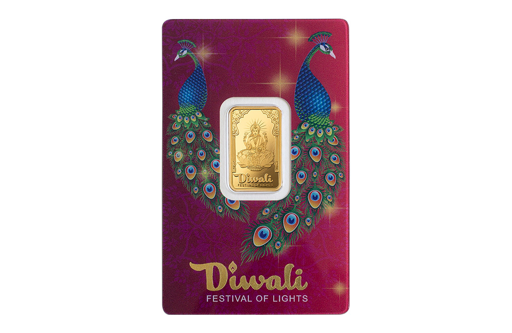 Buy 5g Pure Gold Diwali Lakshmi & Peacocks Bar (2024) [Canada shipping the week of Oct 21st], image 0