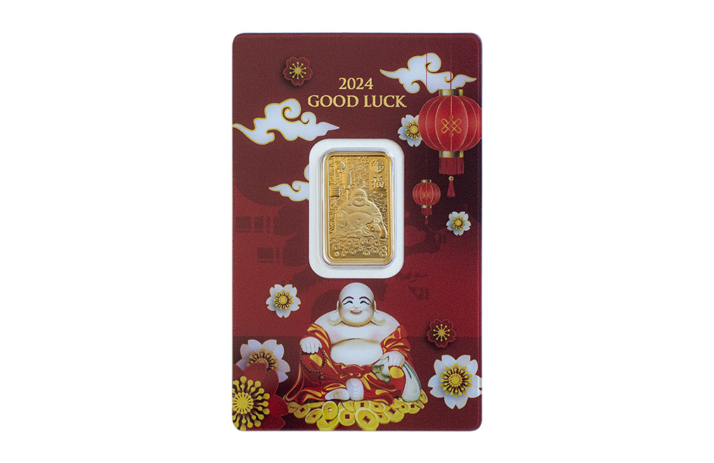 Buy 5g Pure Gold Good Luck Laughing Buddha Bar (2024), image 0