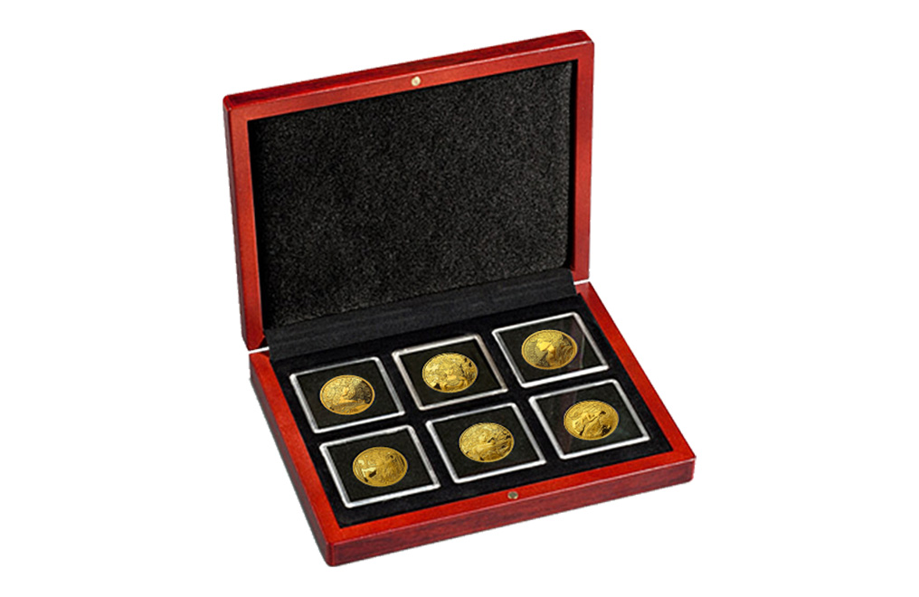 Buy 6 oz Set Silver Gold Plated Mucha Proof Rounds (6 x 1 oz), image 0