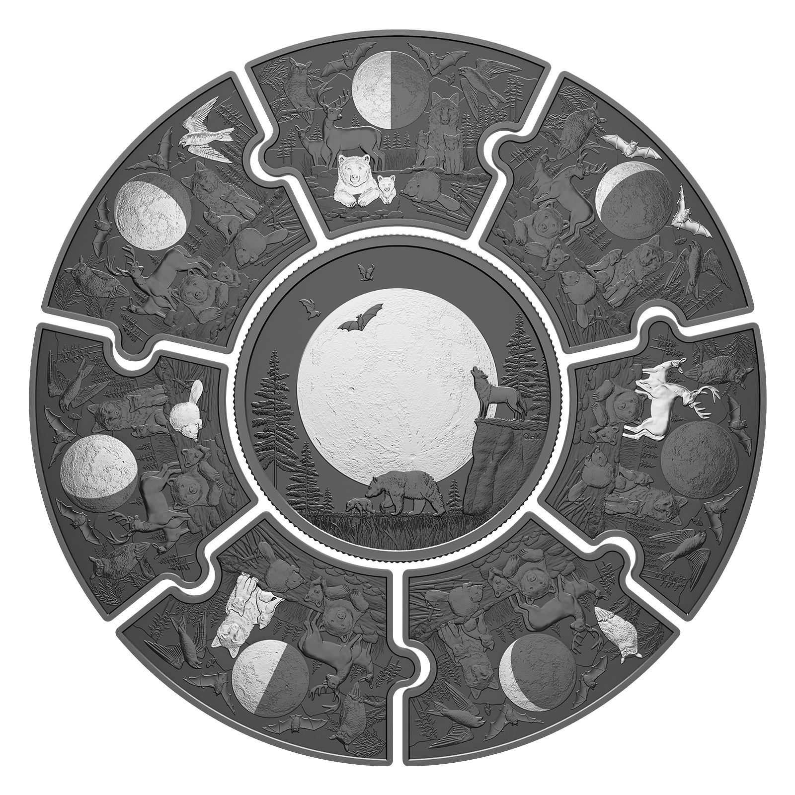 Buy 9.5 oz Silver Puzzle Moon Phases Coin (2025), image 0