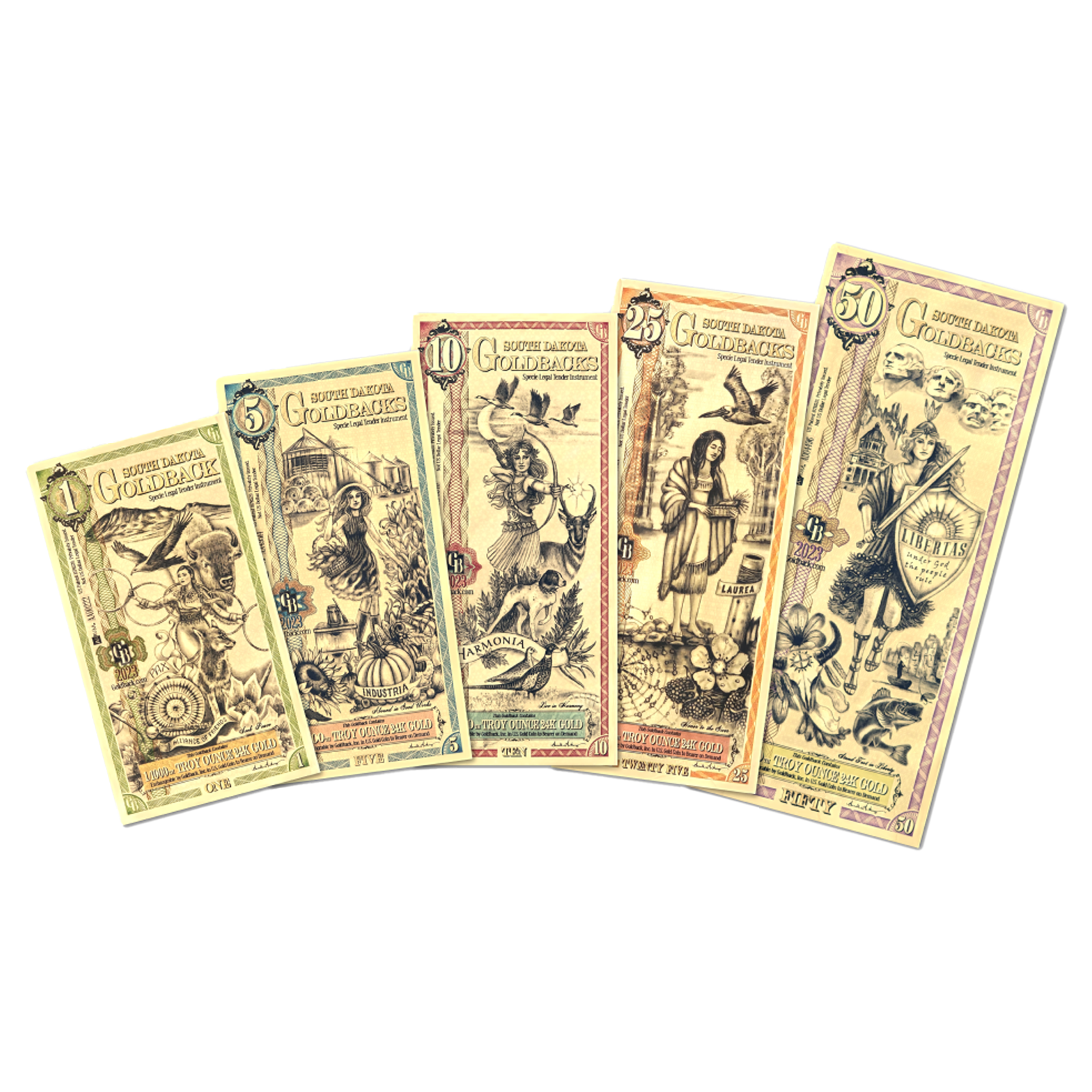 Buy South Dakota Goldback Gold Notes Full Set 24K, image 0