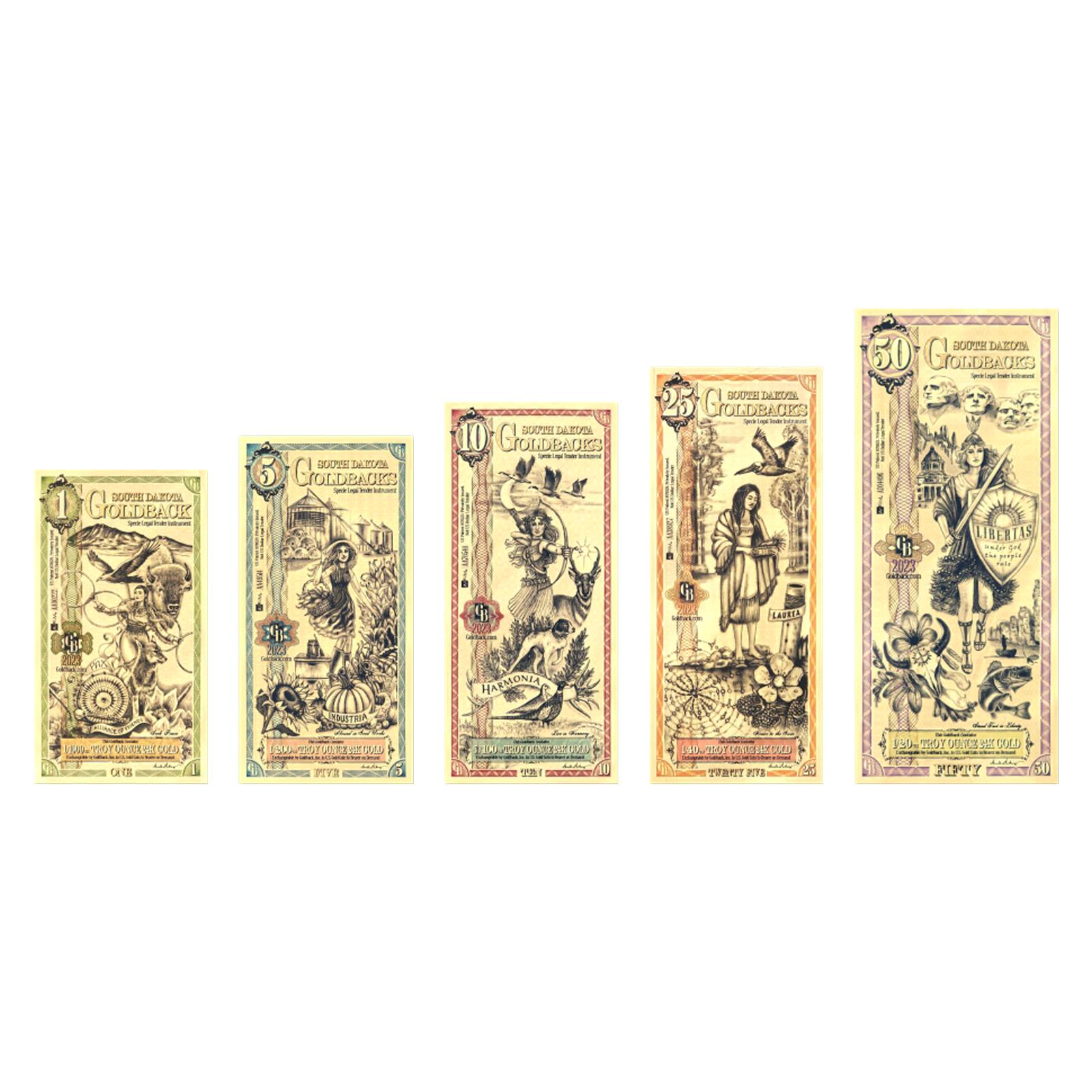 Buy South Dakota Goldback Gold Notes Full Set 24K, image 2