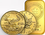 Image of 2 gold coins and a gold bar