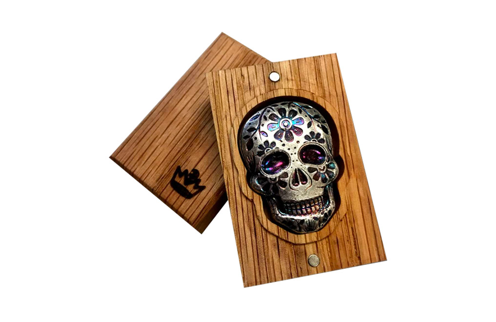Buy 2 oz Silver Bar .999 - 3D Skull - Day of the Dead - Marigold, image 2
