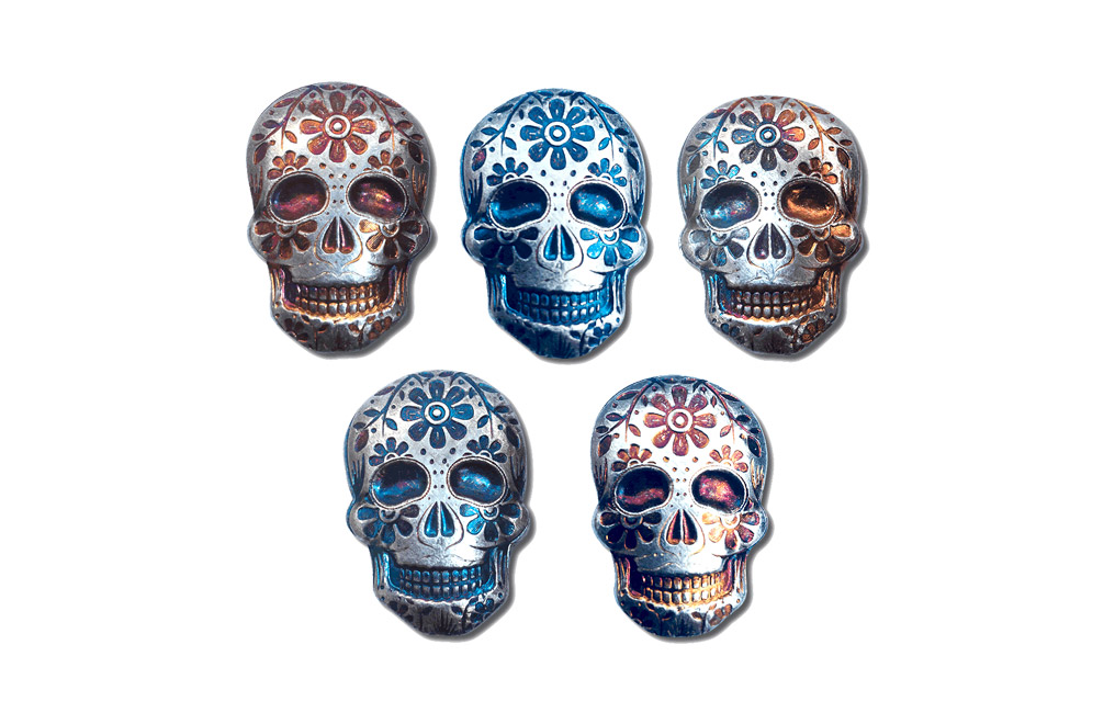 Buy 2 oz Silver Bar .999 - 3D Skull - Day of the Dead - Marigold, image 3